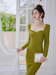 Olive Ribbed Hem Midi Dress