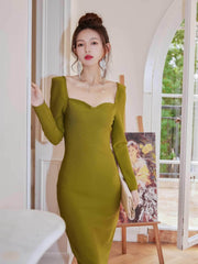 Olive Ribbed Hem Midi Dress XS / Olive