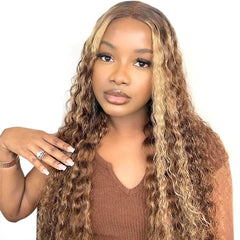 Ombre 4/27 Highlight Brazilian Deep Wave Glueless Wig - Wear And Go, 6x4 HD Lace, Pre-Plucked, Human Wigs Ready To Go 12inches / 180%