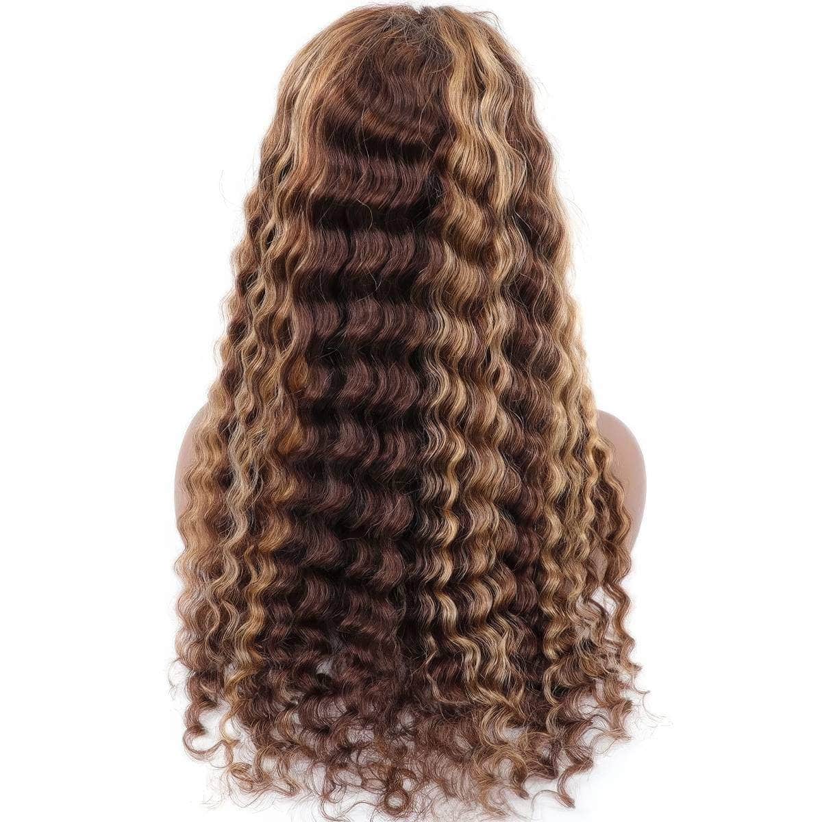 Ombre 4/27 Highlight Brazilian Deep Wave Glueless Wig - Wear And Go, 6x4 HD Lace, Pre-Plucked, Human Wigs Ready To Go