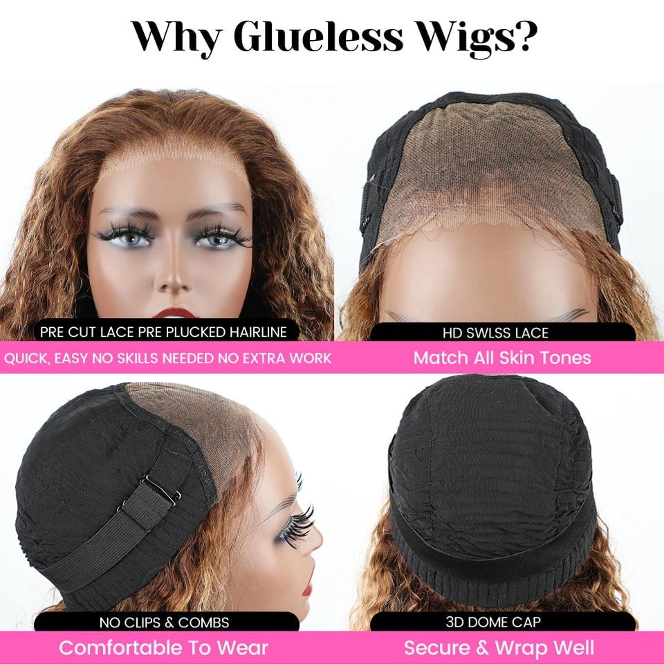 Ombre 4/27 Highlight Brazilian Water Wave Glueless Wig - Wear And Go, 6x4 HD Glueless, Human Hair, Ready To Wear, Pre-Cut