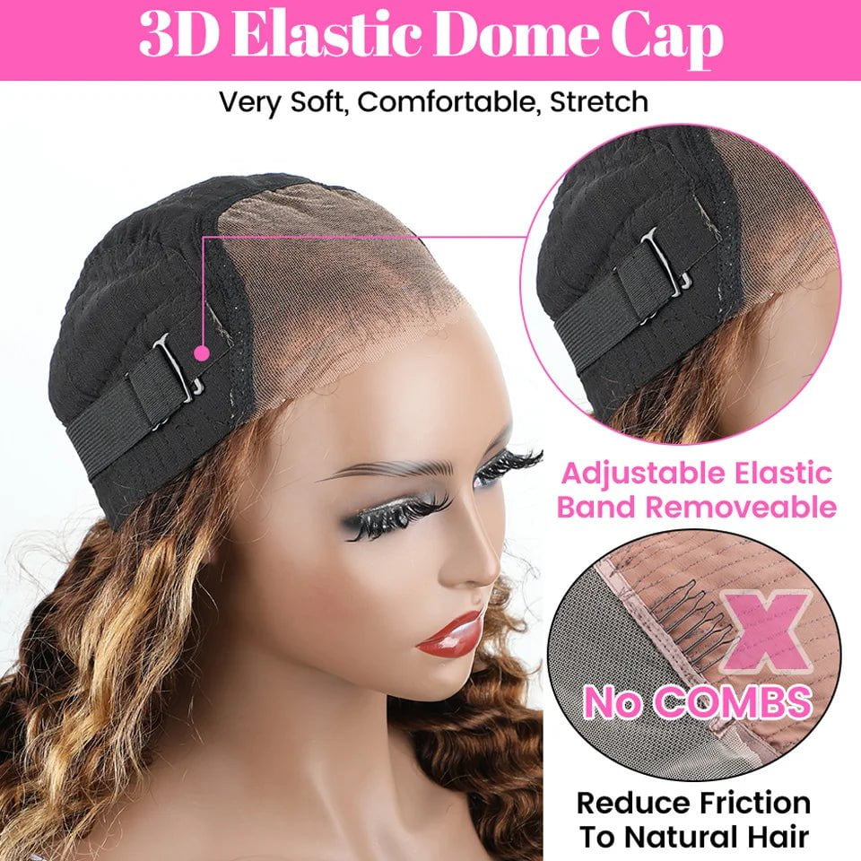 Ombre 4/27 Highlight Brazilian Water Wave Glueless Wig - Wear And Go, 6x4 HD Glueless, Human Hair, Ready To Wear, Pre-Cut