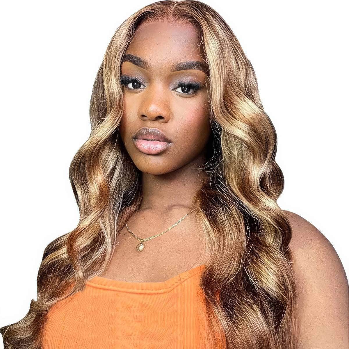 Ombre Highlight Brazilian Body Wave Glueless Wig - Wear And Go, 6x4 HD Lace, Preplucked Human Wigs Ready To Wear 12inches / 180%