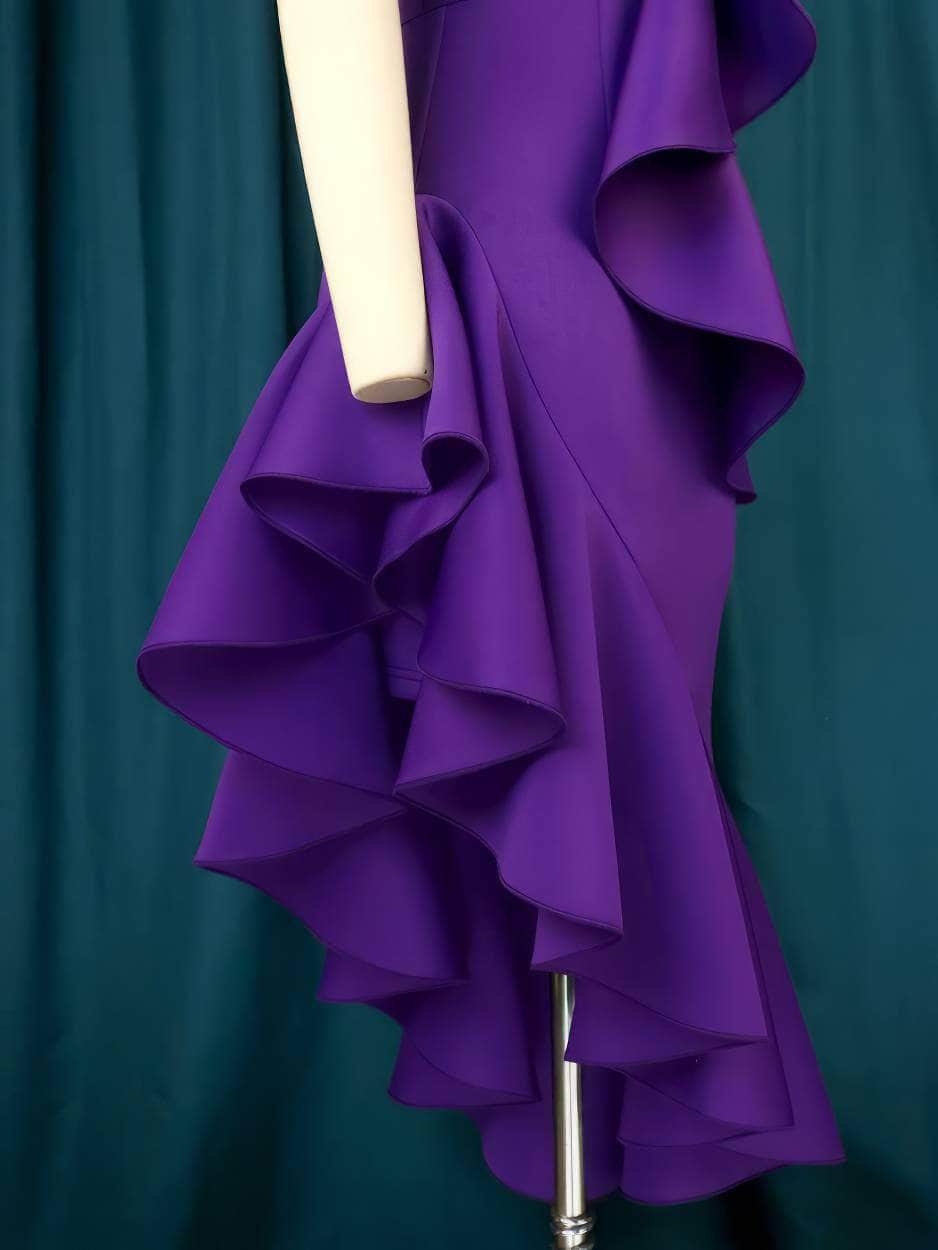 One Shoulder Asymmetrical Layered Ruffled Hem Dress (Copy)