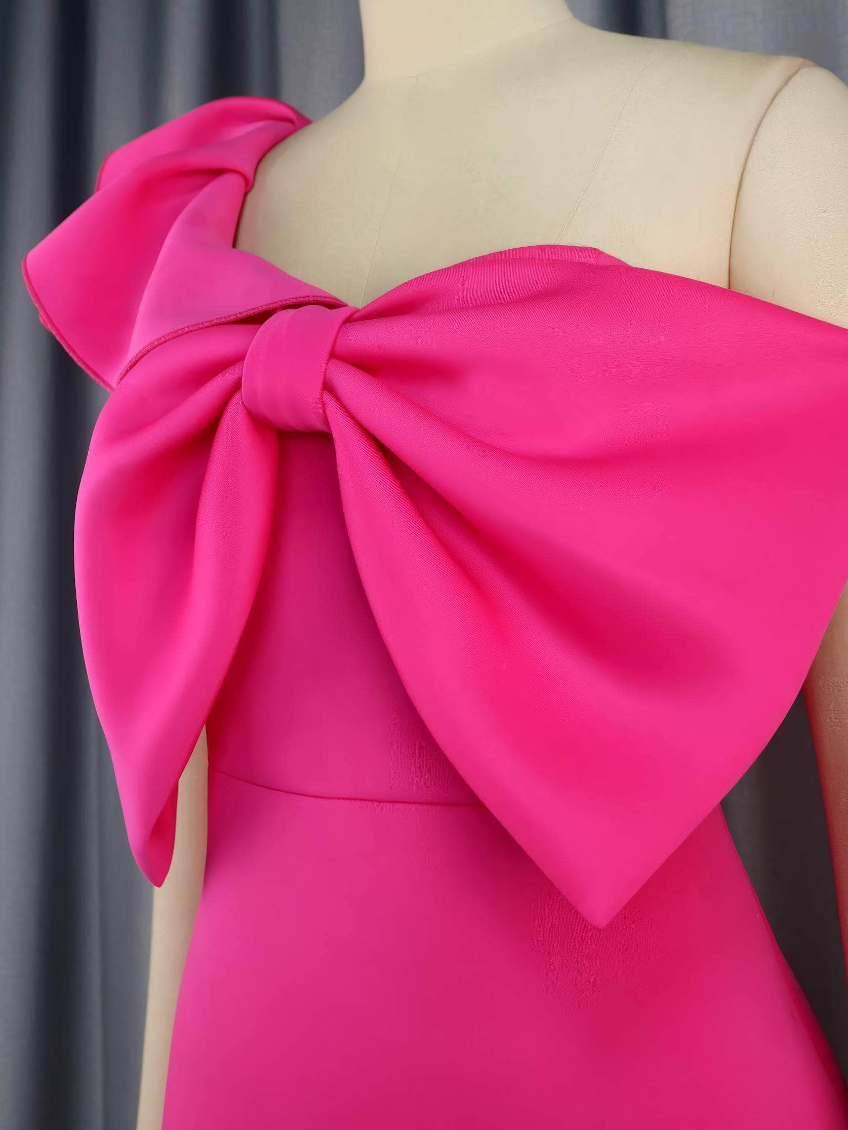 One Shoulder Big Bow Detail Mini Dress