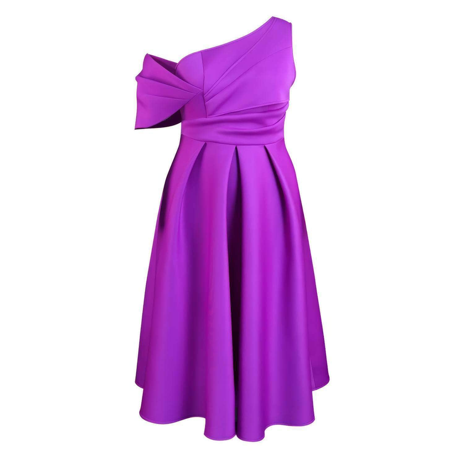 One Shoulder Ruched Fold Pleated Aline Dress