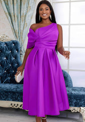 One Shoulder Ruched Fold Pleated Aline Dress US 4-6 / Purple