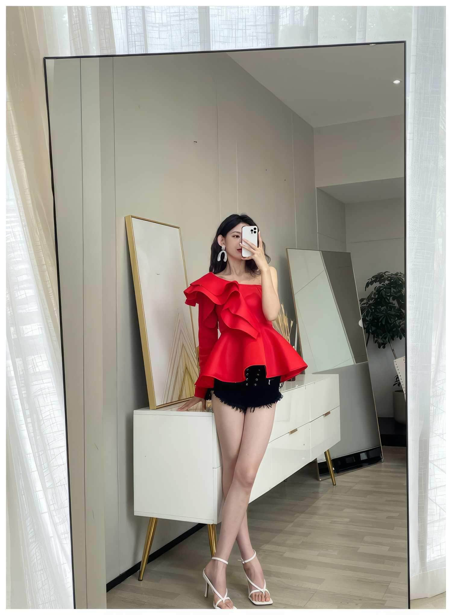 One Shoulder Ruffle Peplum Long Sleeve Blouse