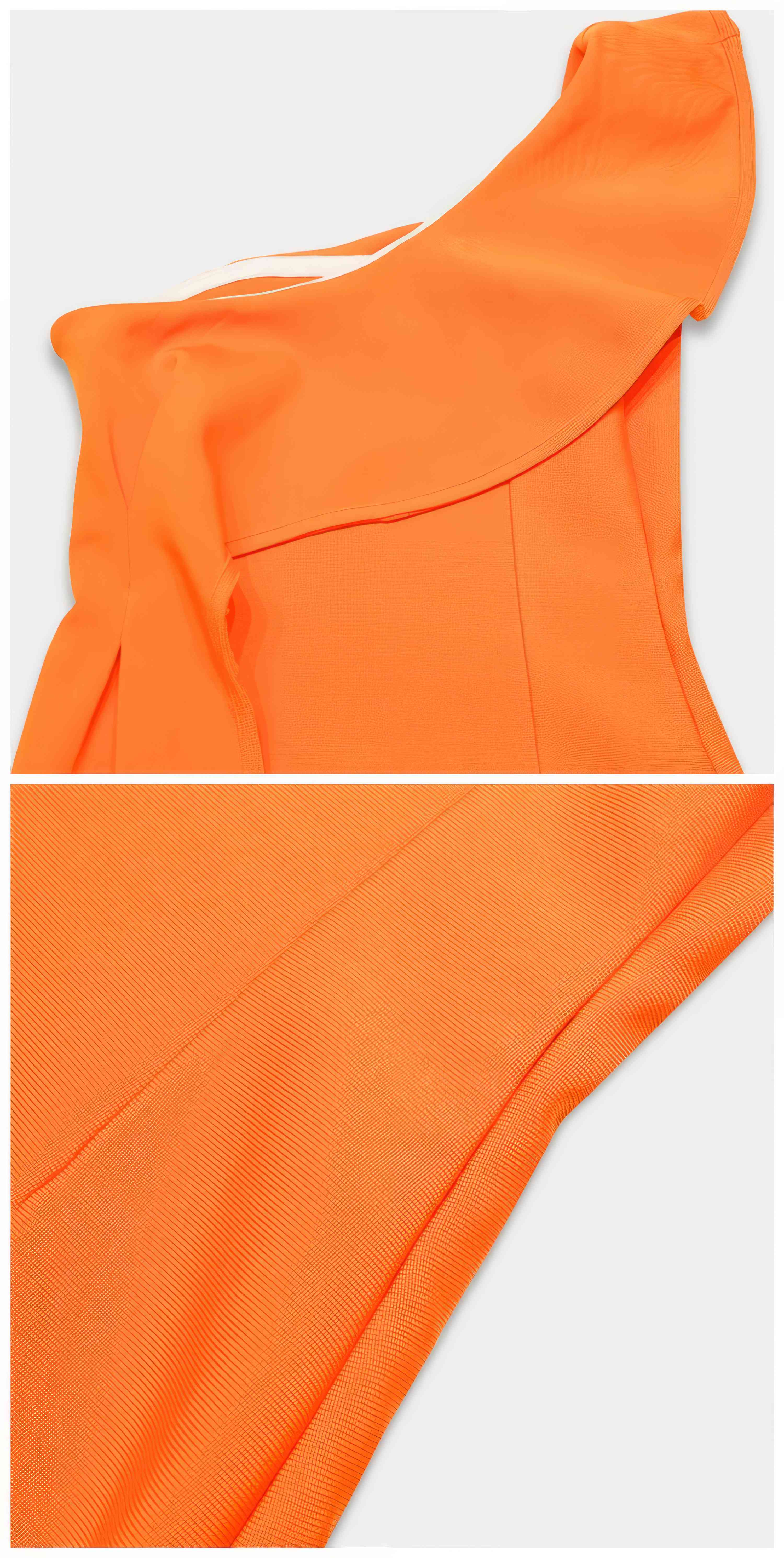 One-Shoulder Ruffled Orange Wrap Bandage Dress