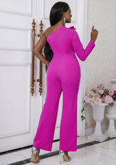 One Shoulder Ruffled Sleeves High Waist Jumpsuit