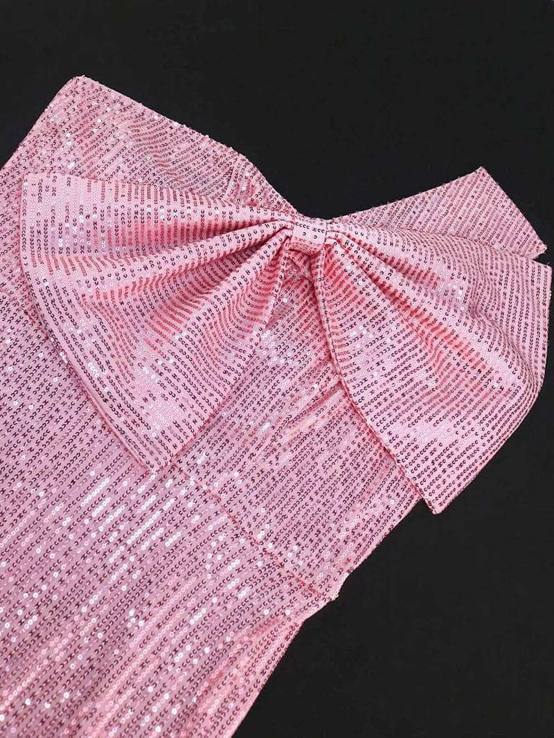 One Shoulder Sequin Party Dress Bow Detail