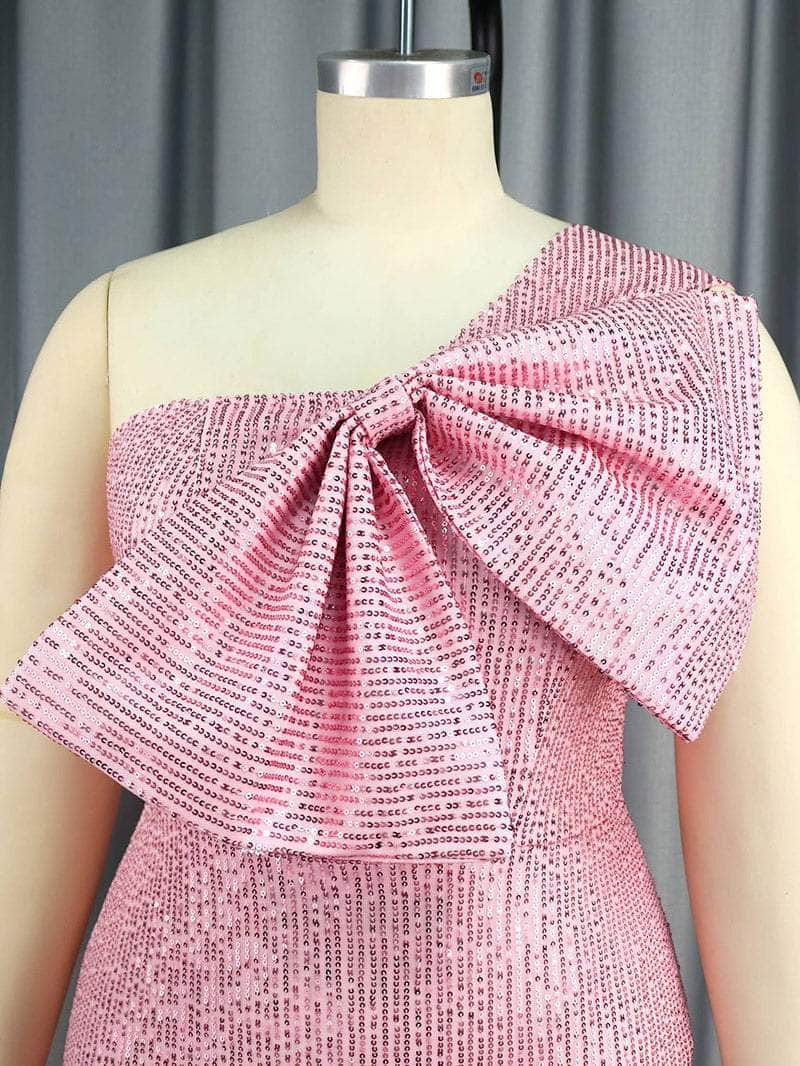 One Shoulder Sequin Party Dress Bow Detail