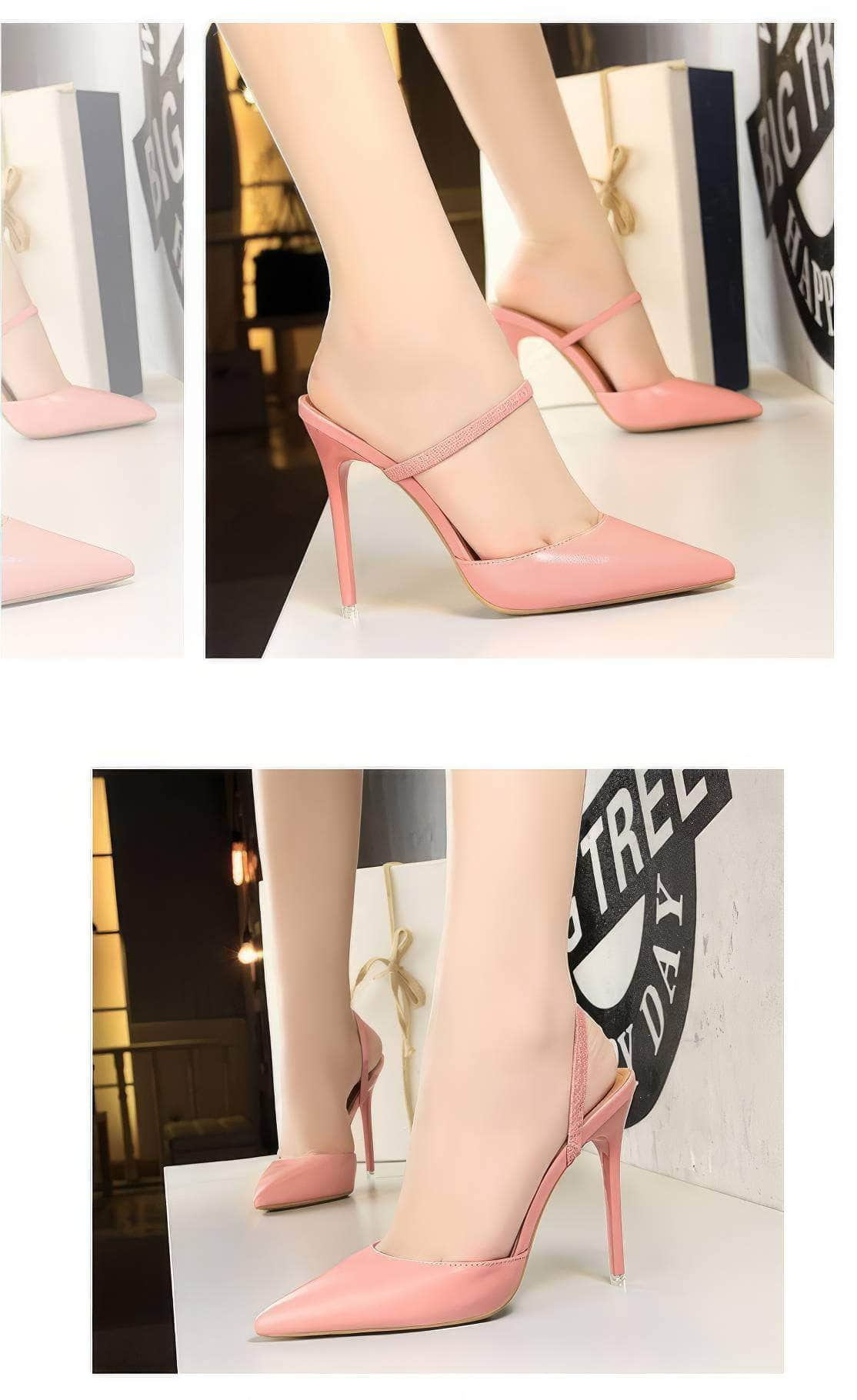 Open Back Pointy Toes Strap Slipper Stilettos