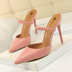 Open Back Pointy Toes Strap Slipper Stilettos EU 33 / Pink / 10.5CM