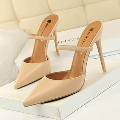 Open Back Pointy Toes Strap Slipper Stilettos EU 33 / Tan / 10.5CM