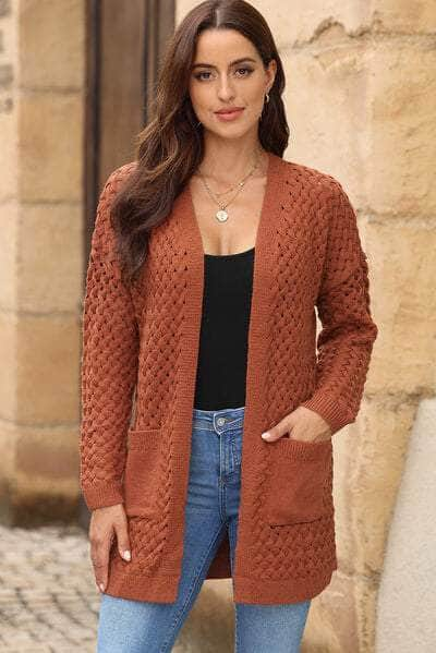 Open Front Dropped Shoulder Cardigan with Pockets Ochre / S