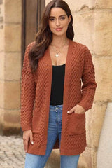 Open Front Dropped Shoulder Cardigan with Pockets Ochre / S