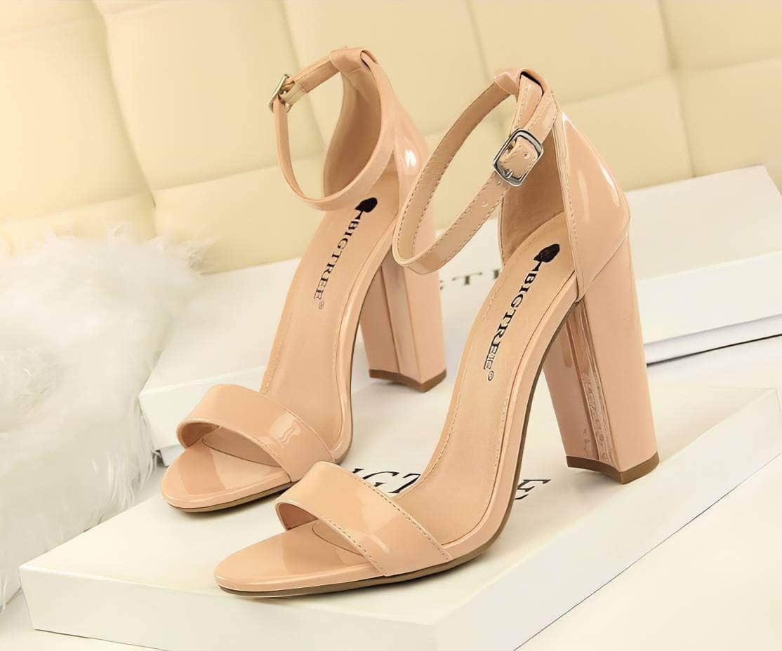 Open Toe Ankle Strap Block Heels