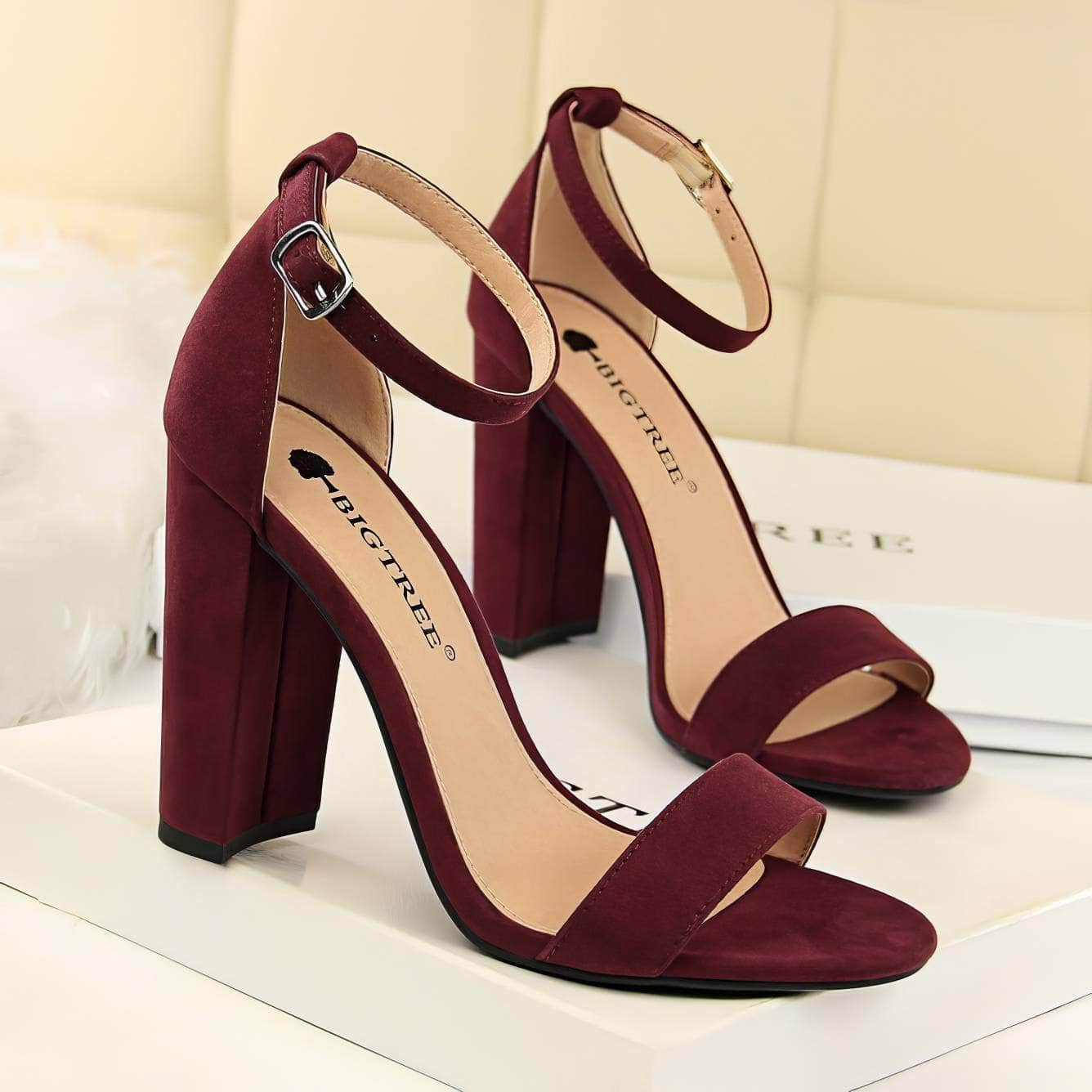 Open Toe Ankle Strap Block Heels