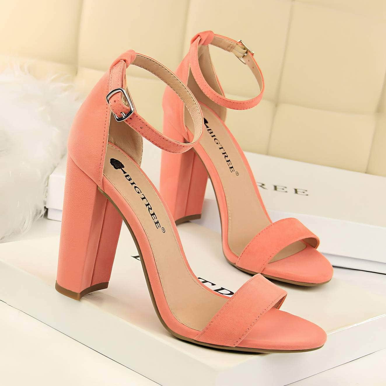 Open Toe Ankle Strap Block Heels