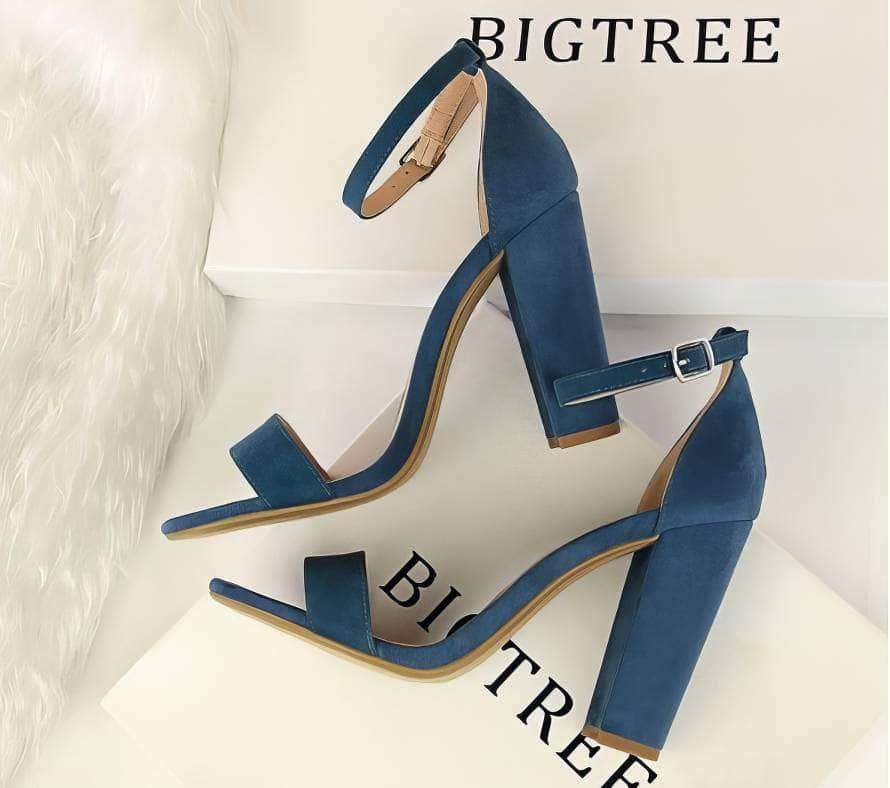 Open Toe Ankle Strap Block Heels