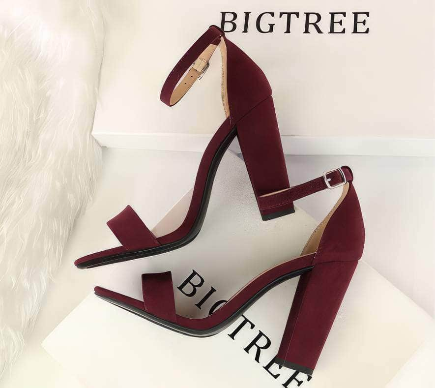 Open Toe Ankle Strap Block Heels