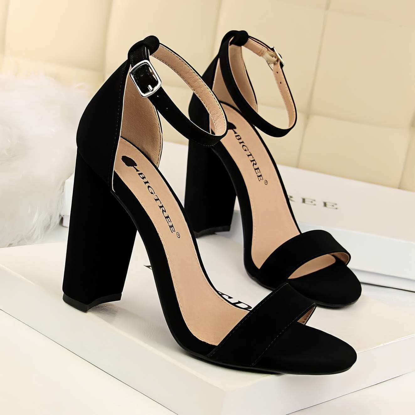 Open Toe Ankle Strap Block Heels