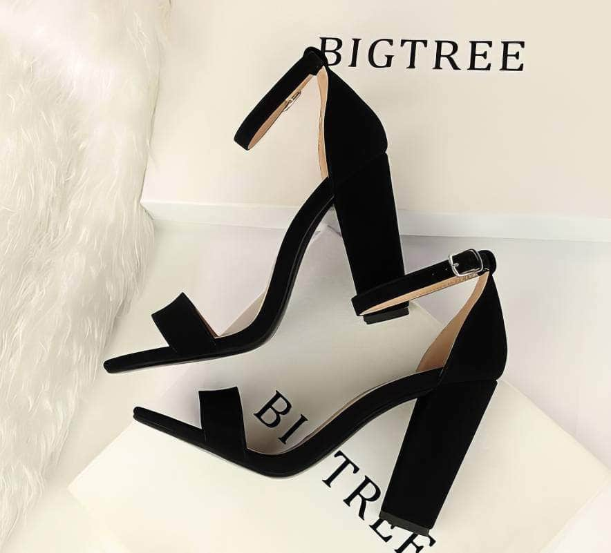 Open Toe Ankle Strap Block Heels