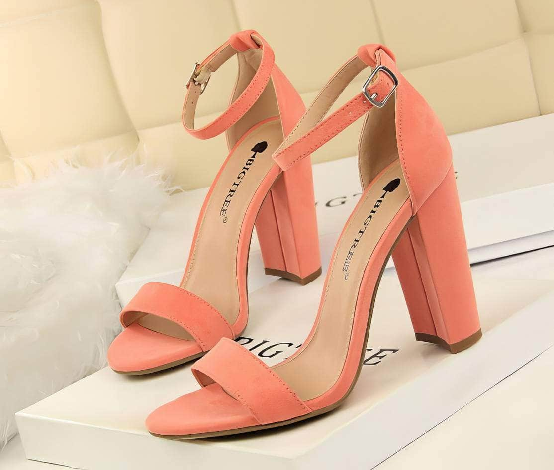 Open Toe Ankle Strap Block Heels EU 33 / Pink / 9.5CM