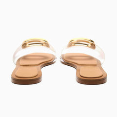 Open Toe Metal Deco Transparent Flats Slides