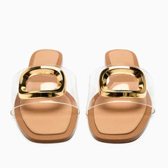 Open Toe Metal Deco Transparent Flats Slides