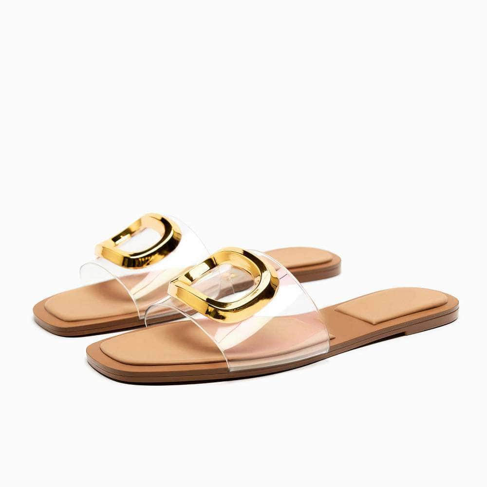 Open Toe Metal Deco Transparent Flats Slides EU 34 / Peru