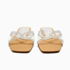 Open Toe MetallIc Rhinestone Transparent Slides