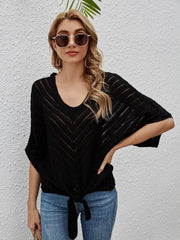 Openwork Batwing Sleeve Cover-Up Black / S
