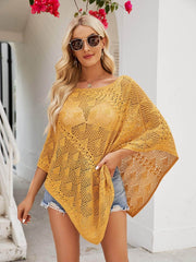 Openwork Boat Neck Shawl Cover Up Honey / S