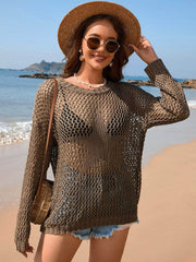 Openwork Dropped Shoulder Cover Up Coffee Brown / S