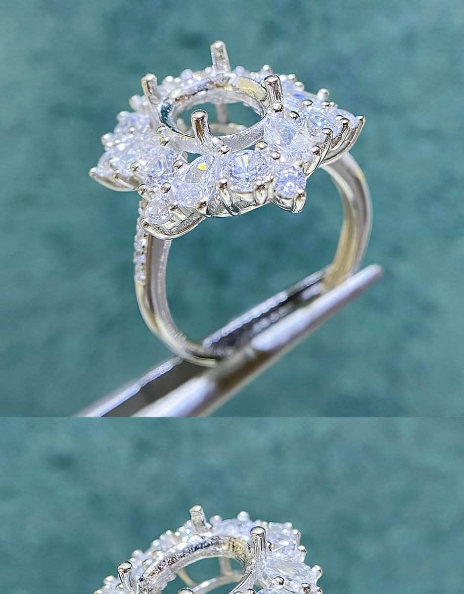 Oval-Cut Semi-Mount Inlaid Ring Settings Lab Diamond 18k Gold Gemstone Ring: 6*8MM, 7*9MM