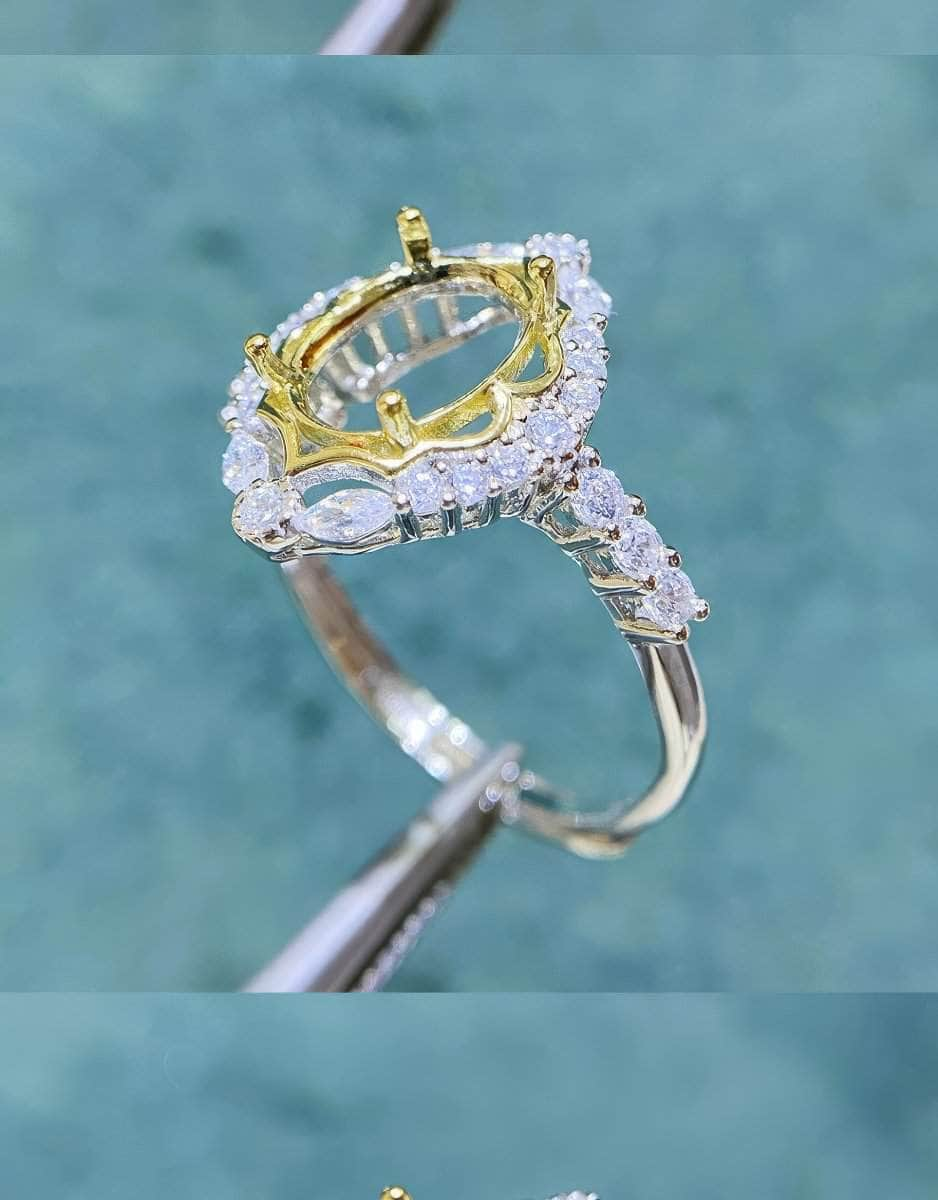 Oval-Cut Semi-Mount Inlaid Ring Settings Lab Diamond 18k Gold Gemstone Ring: 6*8MM, 7*9MM