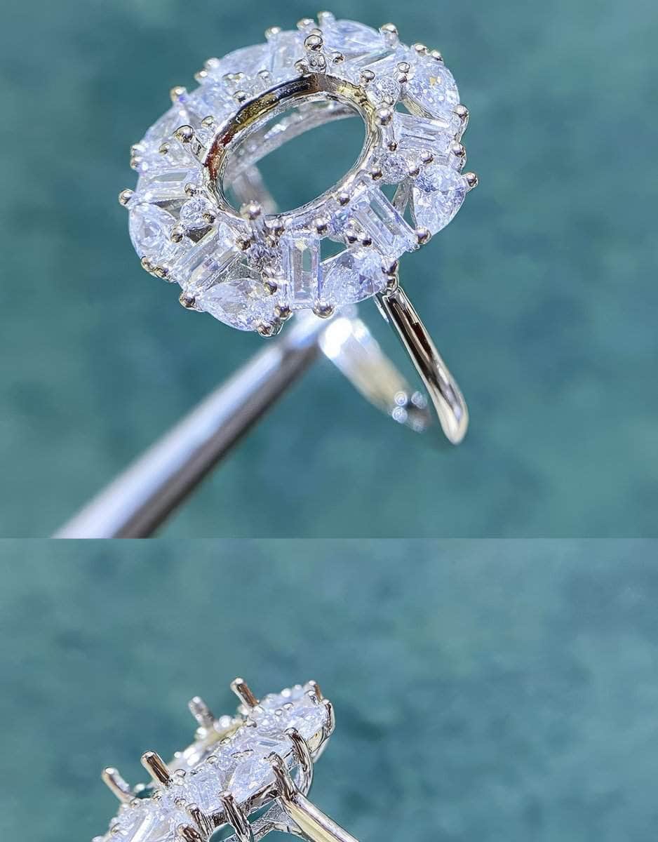 Oval-Cut Semi-Mount Inlaid Ring Settings Lab Diamond 18k Gold Gemstone Ring: 6*8MM, 7*9MM