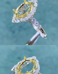 Oval-Cut Semi-Mount Inlaid Ring Settings Lab Diamond 18k Gold Gemstone Ring: 6*8MM, 7*9MM