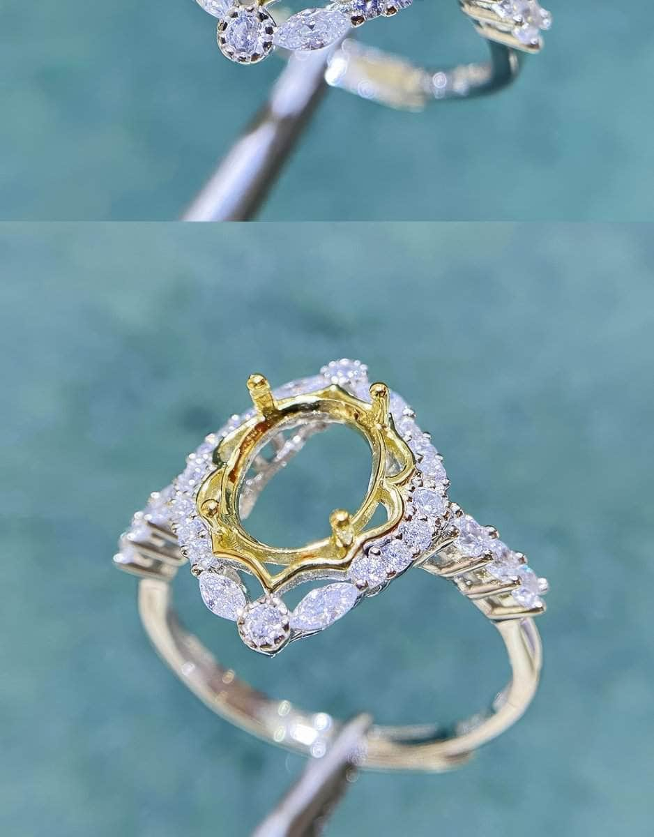 Oval-Cut Semi-Mount Inlaid Ring Settings Lab Diamond 18k Gold Gemstone Ring: 6*8MM, 7*9MM