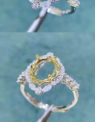 Oval-Cut Semi-Mount Inlaid Ring Settings Lab Diamond 18k Gold Gemstone Ring: 6*8MM, 7*9MM