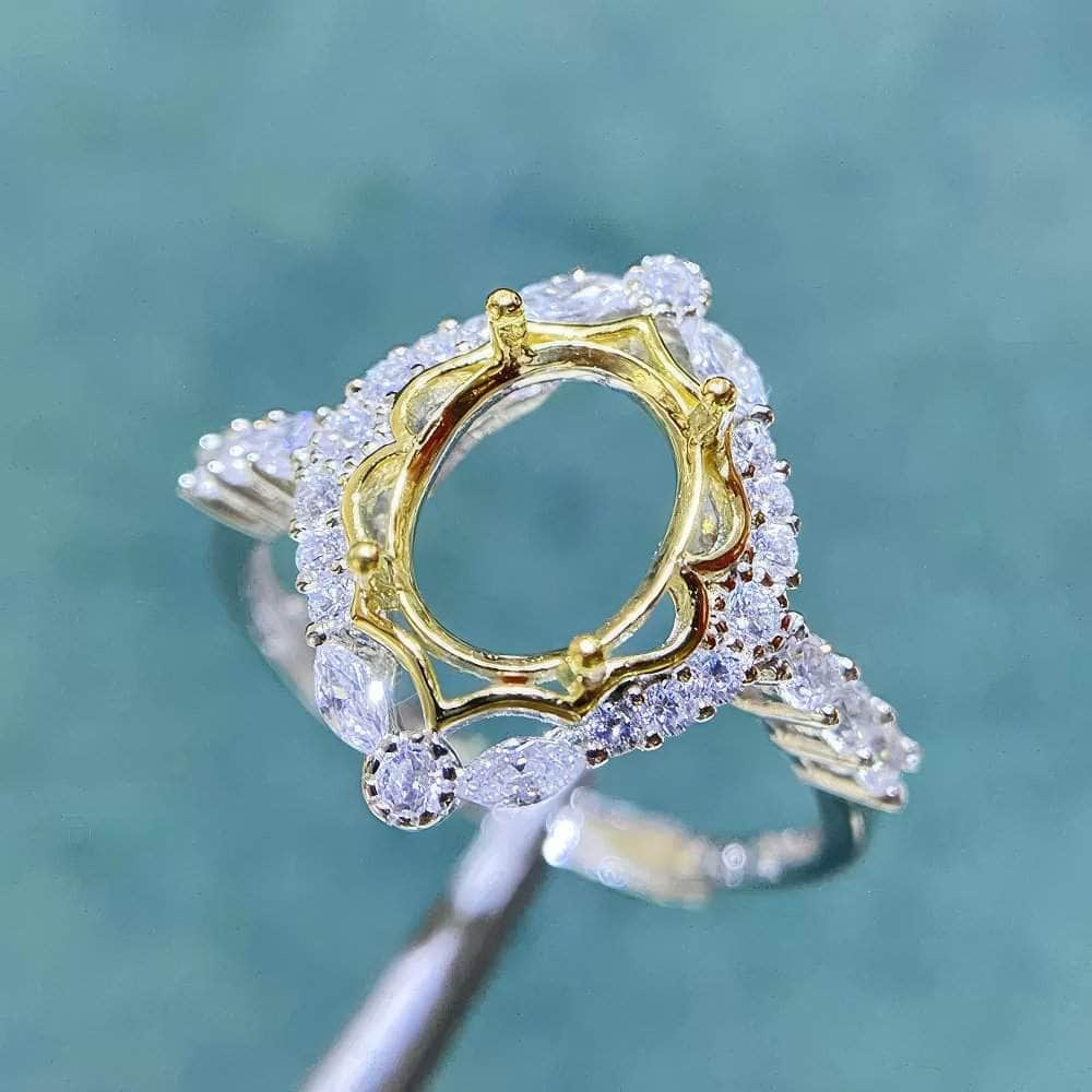 Oval-Cut Semi-Mount Inlaid Ring Settings Lab Diamond 18k Gold Gemstone Ring: 6*8MM, 7*9MM 7*9mm / Gold / Halo