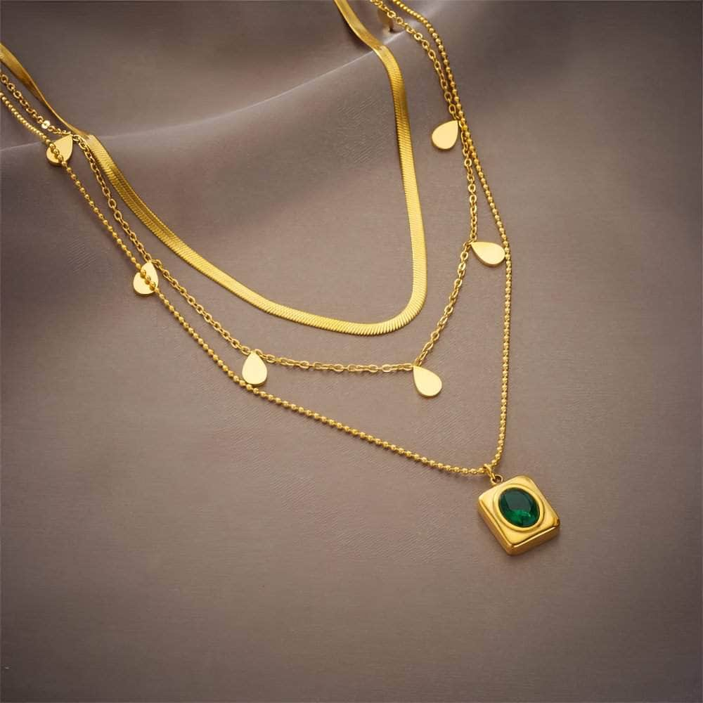 Oval Green Crystal Charm Necklace Set: Women's Non-fading Trendy Jewelry