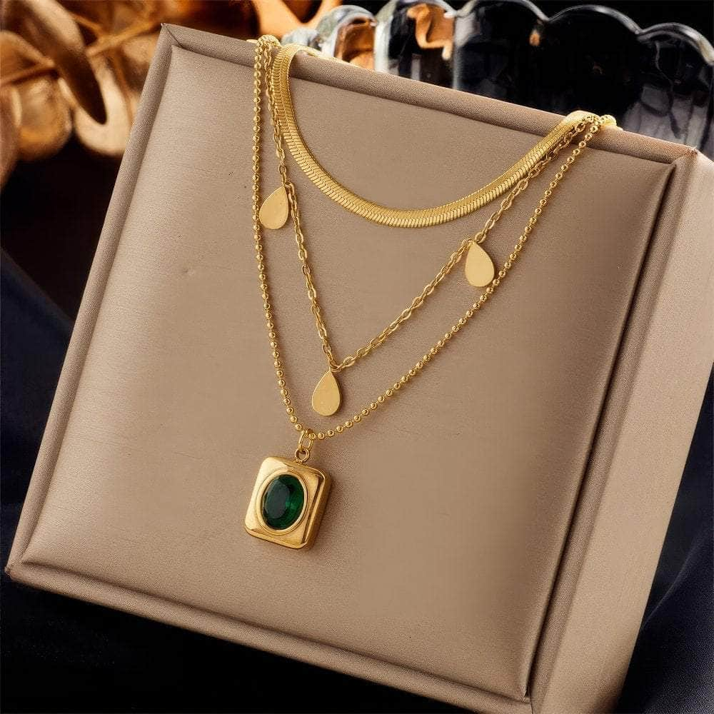 Oval Green Crystal Charm Necklace Set: Women's Non-fading Trendy Jewelry N1850