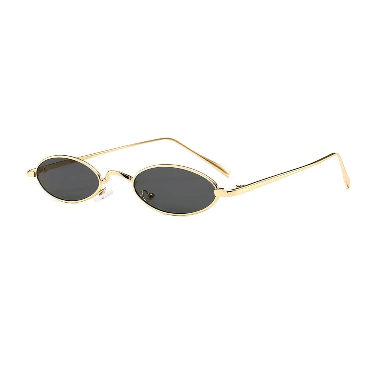 Oval Small Metal Frame Sunglasses Black/Gold / Resin