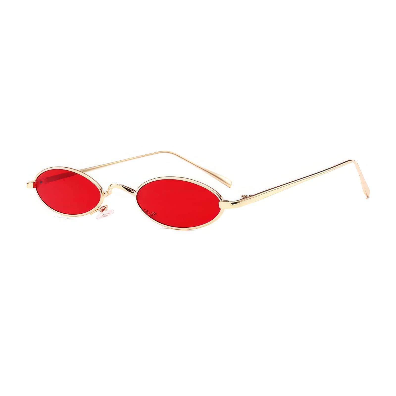 Oval Small Metal Frame Sunglasses Red/Gold / Resin