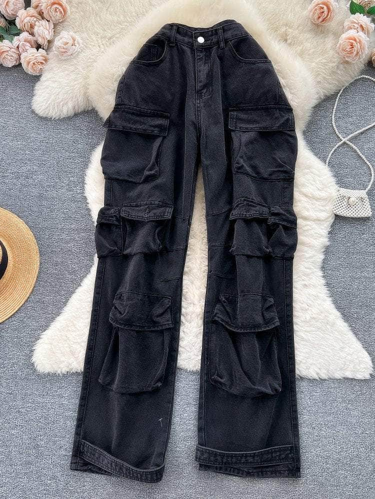 Oversized Wide Leg Cargo Pants S / Black