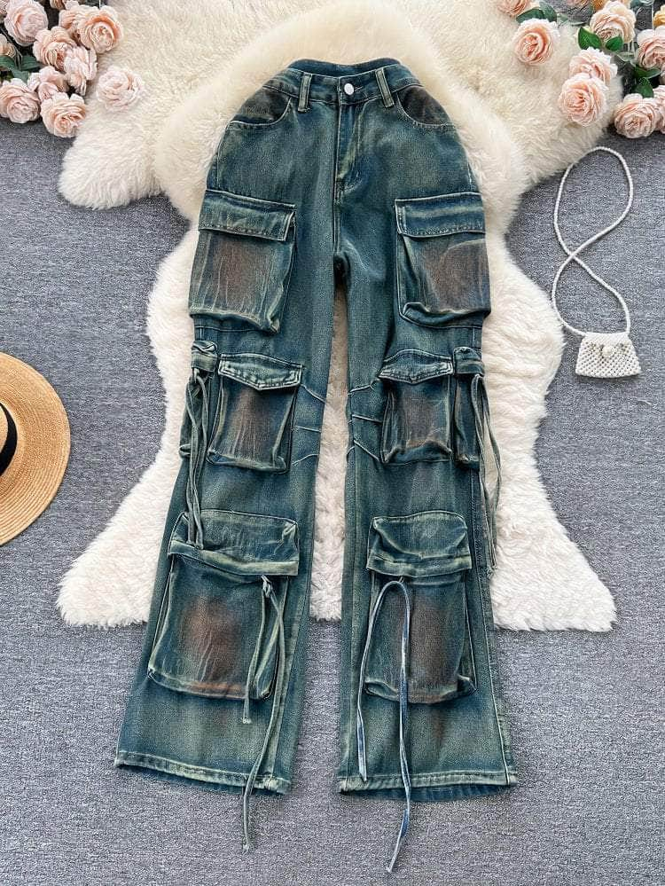 Oversized Wide Leg Cargo Pants S / Green