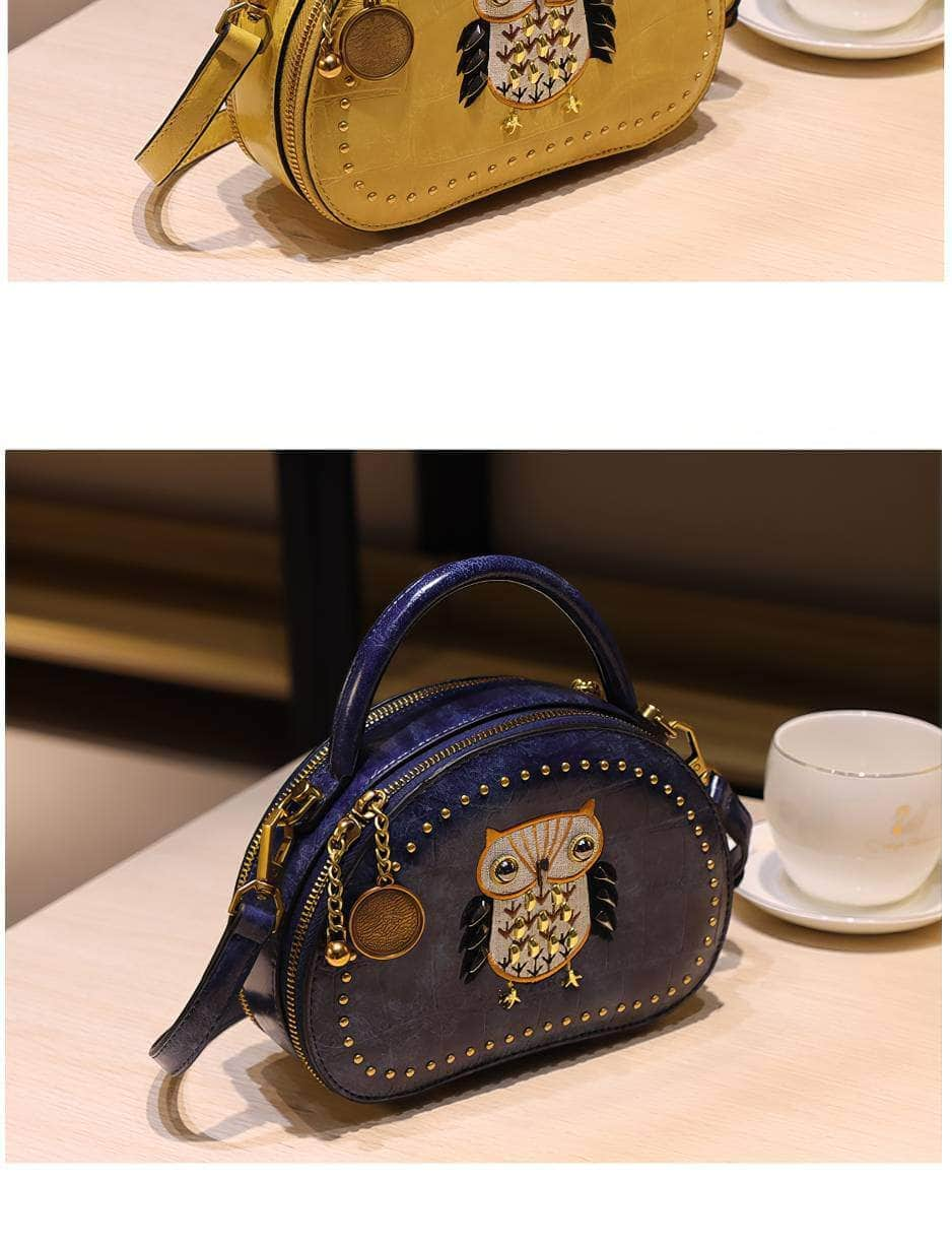 Owl Monogram Pattern Gold Stoned Shoulder Bag